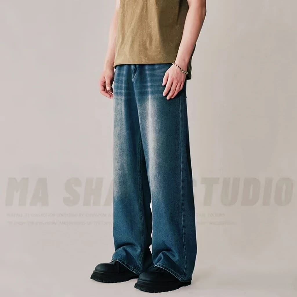 Printemps automne hommes nouveau Denim pantalon vieux bleu lavé Jeans décontractés vêtement pour hom