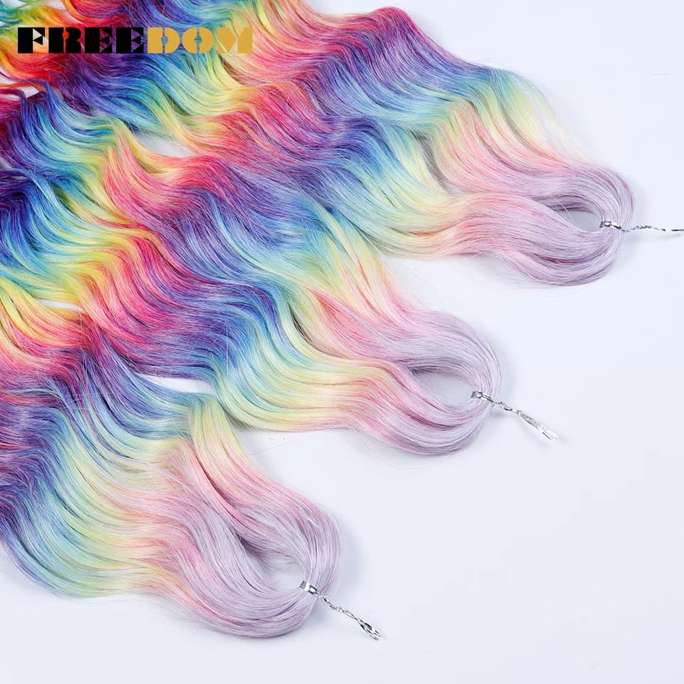 FREEDOM Extensions de cheveux tressés synthétiques ondulés profonds 24 pouces longs tresses bouclées