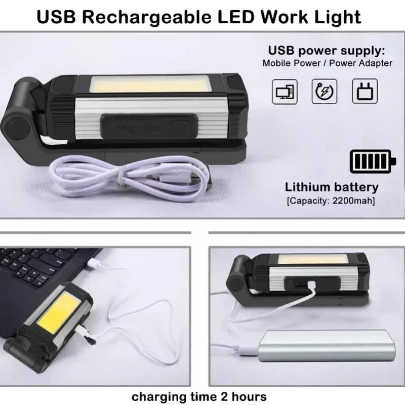 Lampe de travail magnétique COB, Rechargeable par USB, lampe de poche LED, lanterne Portable, lampe 
