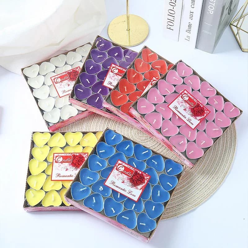 Bougies chauffe-plat rondes en forme de cœur, 50 pièces, bougies d'ambiance romantique, pour anniver