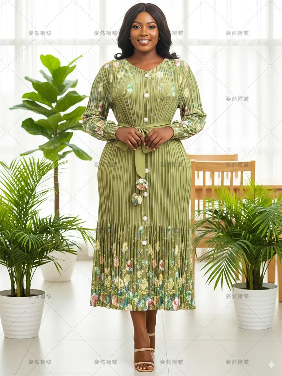 Miyake – robe plissée à manches longues pour femme, vêtement décontracté, jupe froissée, taille uniq