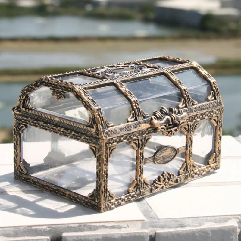 Boîte au trésor Pirate transparente en plastique, boîte à bijoux en cristal, organisateur de rangeme