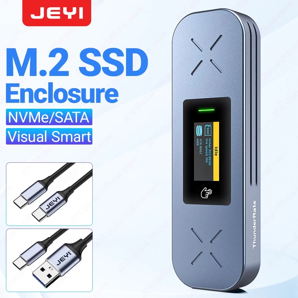 Boîtier SSD externe JEYI Visual Smart M.2 NVMe/SATA, adaptateur USB 3.2 Gen 2 10 Gbit/s, compatible 