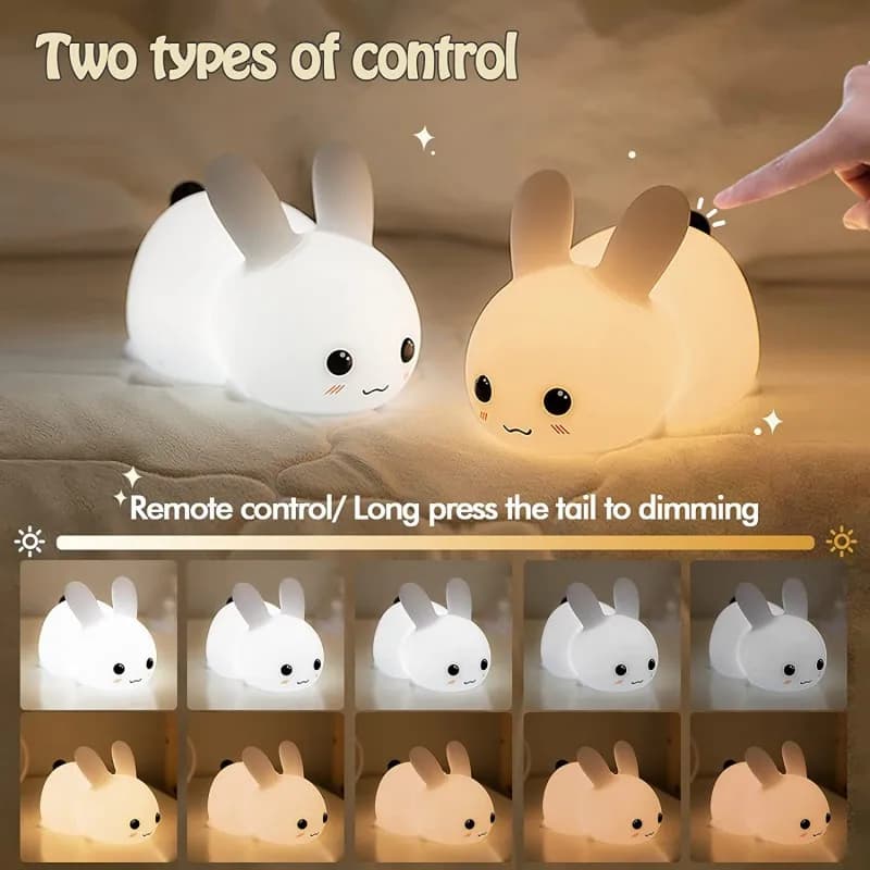 Lampe LED en Forme de Lapin en Silicone Rechargeable RVB pour Enfant, Veilleuse avec Télécommande, I