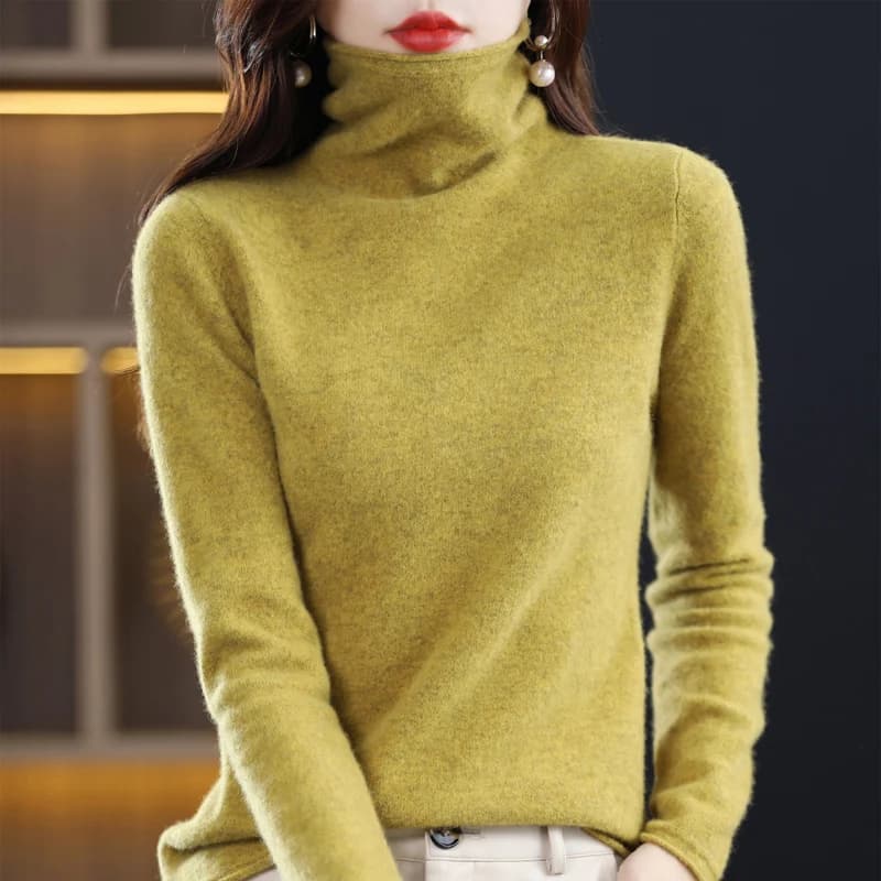 Pull en laine mérinos 100% pour femme, pull à col pileux, en cachemire, décontracté, manches longues