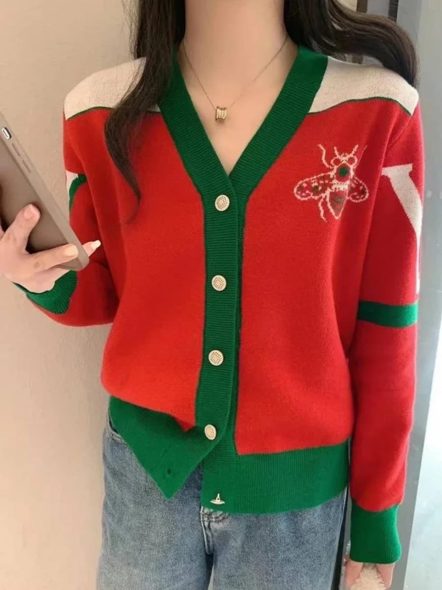 Cardigan à manches longues et col en v pour femmes, vêtements de marque de luxe, tenues en tricot, m