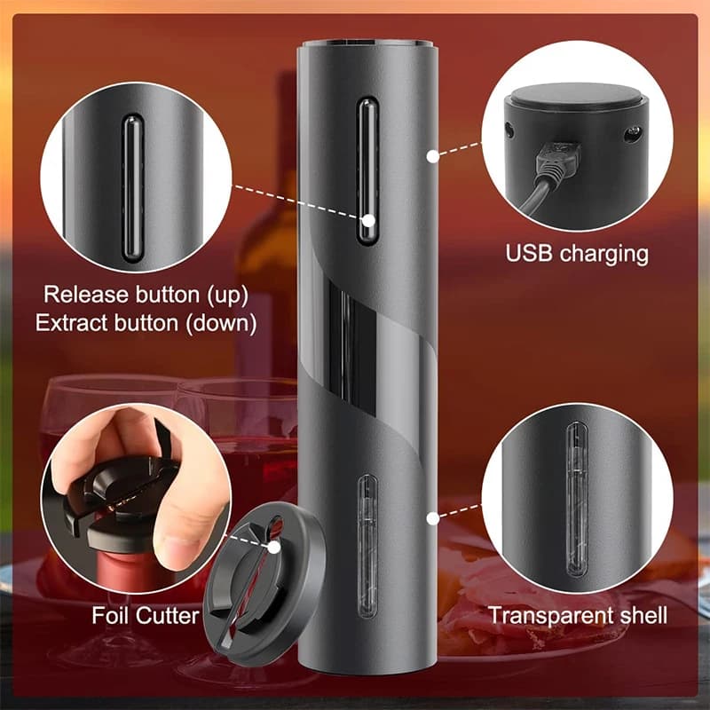 FLYMUYU ouvre-bouteille électrique Rechargeable avec coupe-feuille tire-bouchon automatique ouvre-bo