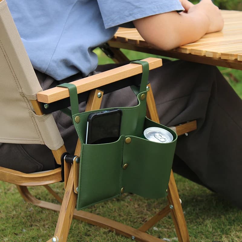 Poche pour chaise de camping, pochette pour chaise de plage avec 2 poches en cuir, sac latéral pour 