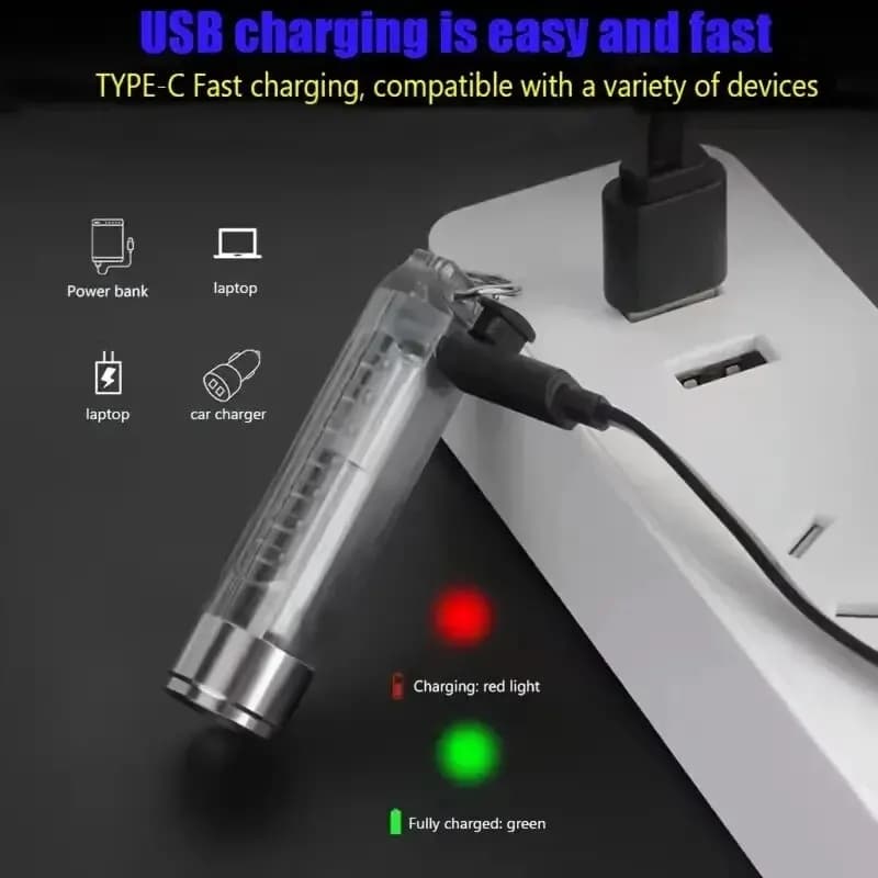Mini lampe de poche porte-clés rechargeable, 1 pièce, avec 10 modes et base magnétique, idéale pour 