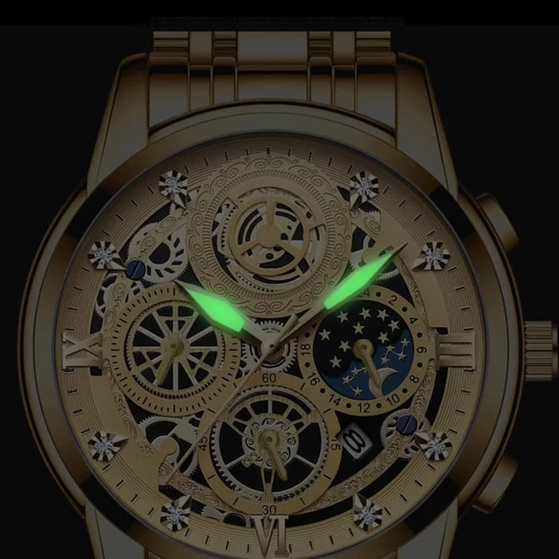 BINBOND luxe Quartz pour hommes montre bracelet en acier inoxydable cadran de luxe lumineux 30M étan