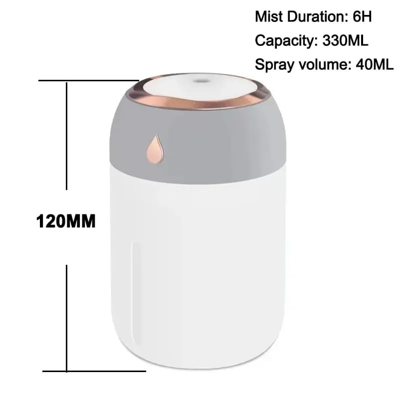 Humidificateur d'air portable 300 ml, mini diffuseur d'arômes USB avec lumière LED froide, brume pou