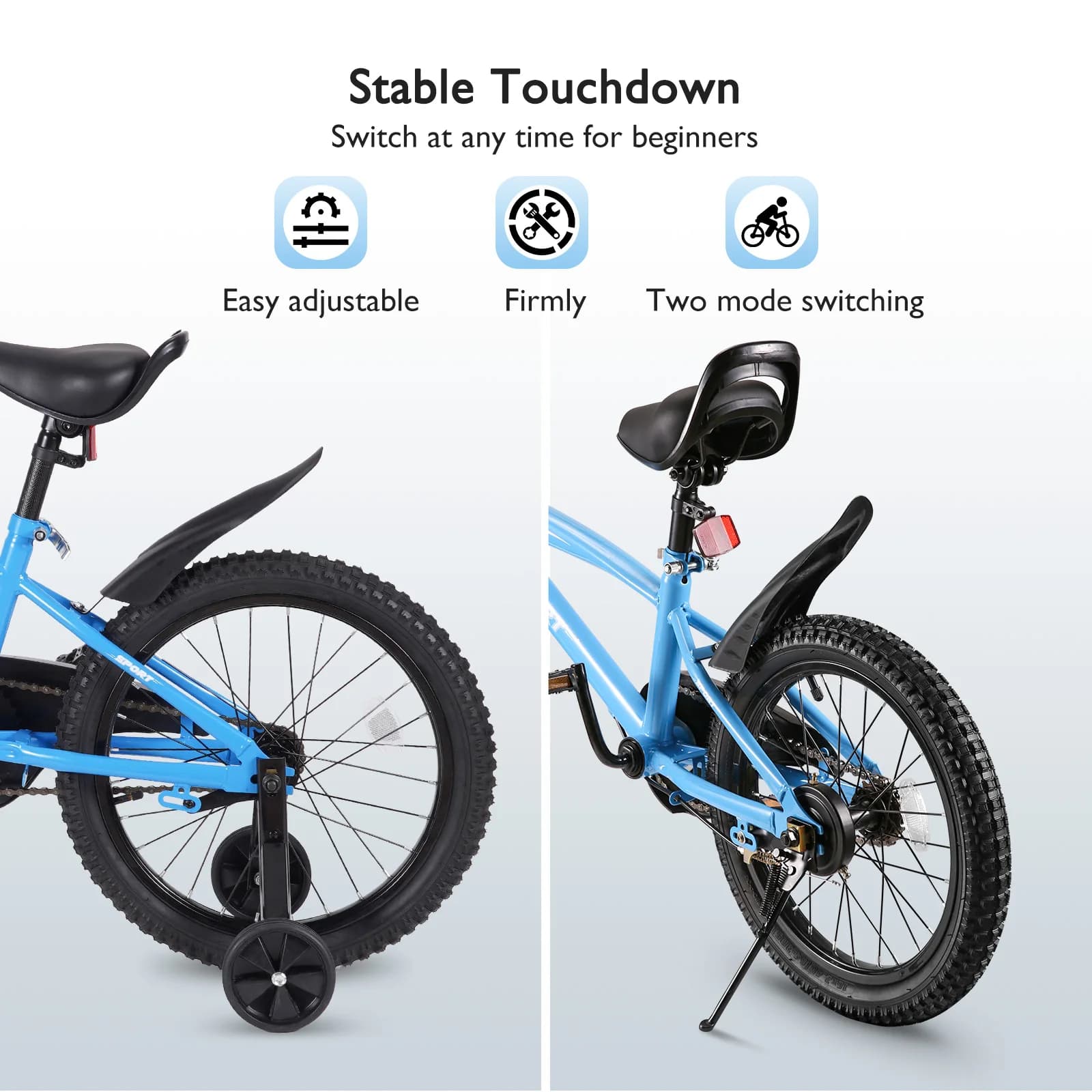 Vélo de 18 Pouces pour Enfant Fille et Garçon, Bleu, avec Roues d'Entraînement, pour les 5 à 10 Ans