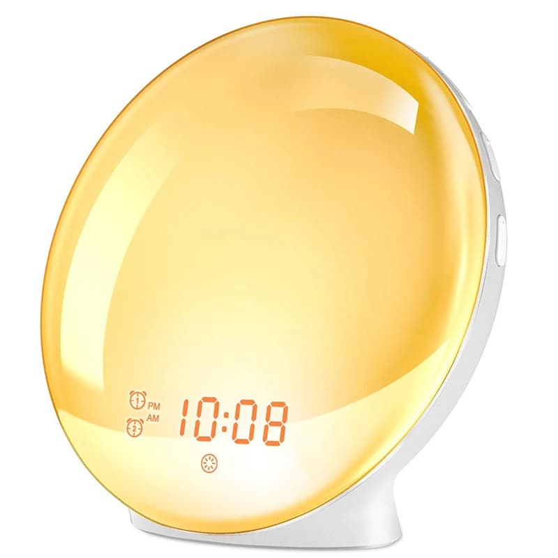 Réveil lumineux avec Simulation de lever/coucher du soleil, double alarme, Radio FM, veilleuse, 7 co
