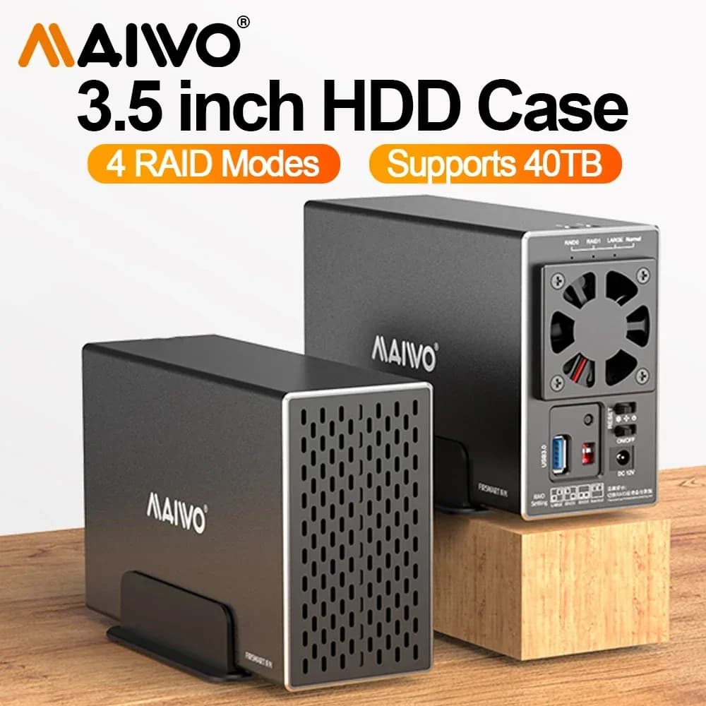 MAIWO 3.5 pouces boîtier de disque dur SATA RAID boîtier de stockage double baie disque dur Station 