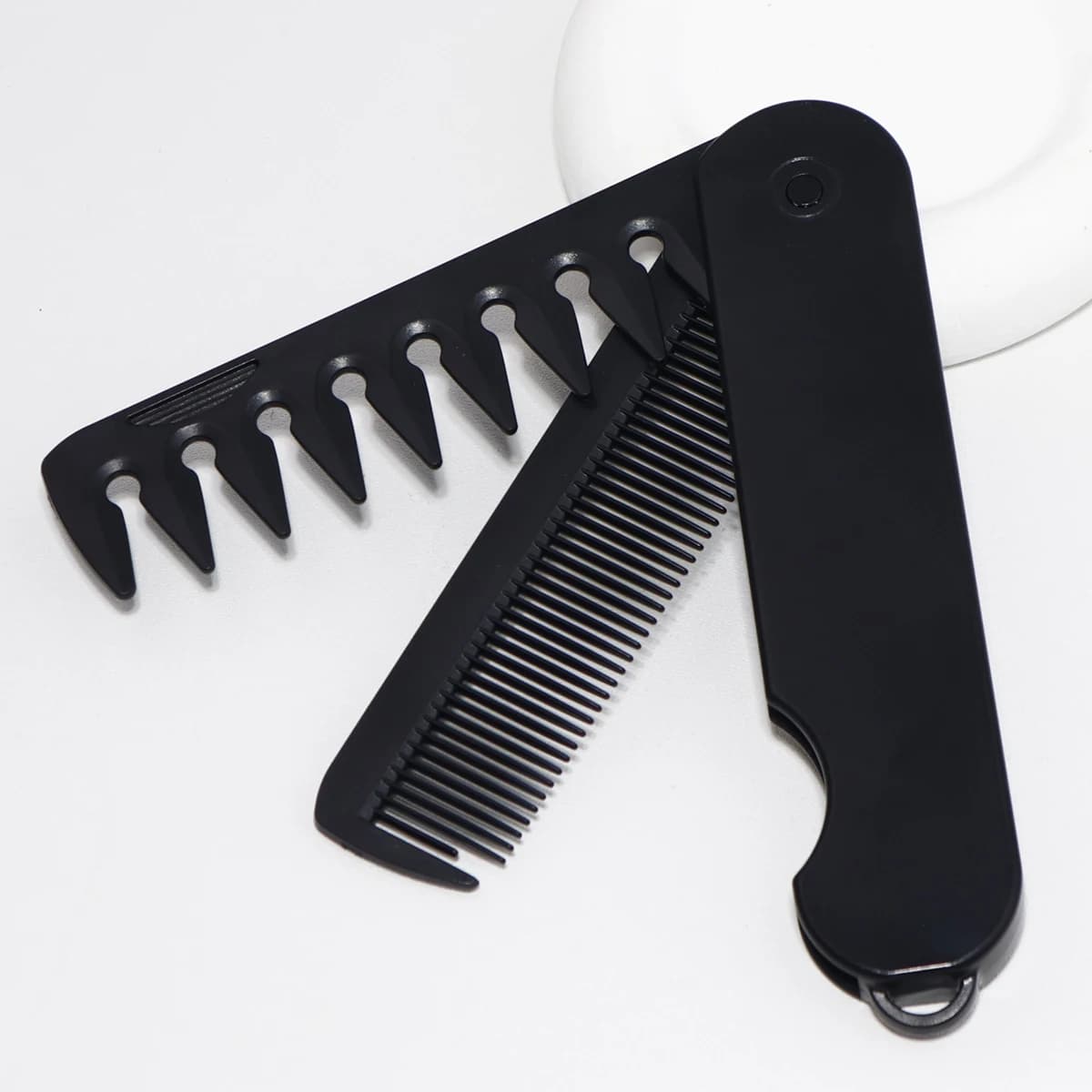 Peigne pliant noir 2 en 1, peigne pliant à double dent pour frange sèche et humide, design portable,