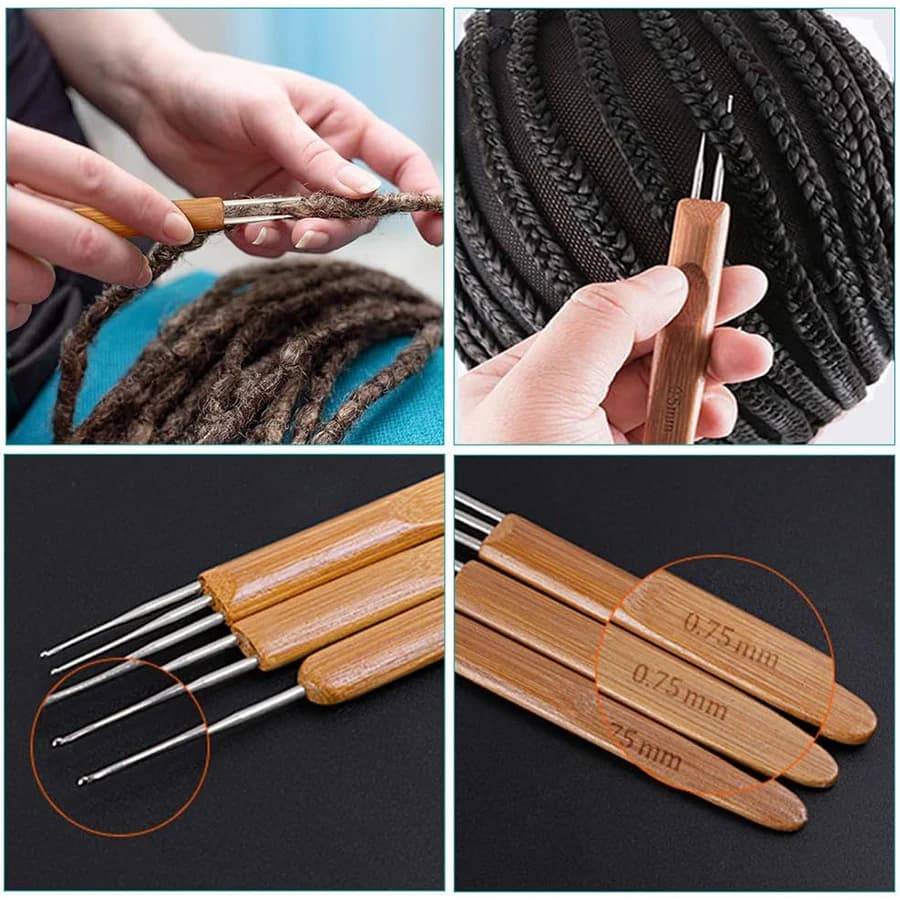 3/6 pièces 0.5mm/0.75mm Dreadlock Crochet bois Crochet aiguilles cheveux Dreadlocks outil pour tress