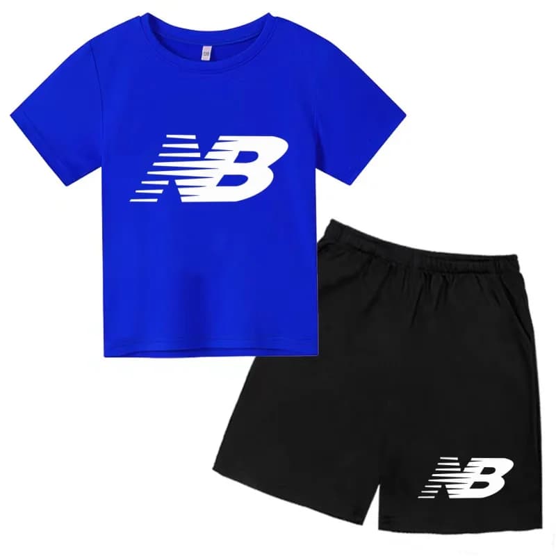 T-shirt noir à col rond et short pour enfants, ensemble de sport décontracté à manches courtes pour 