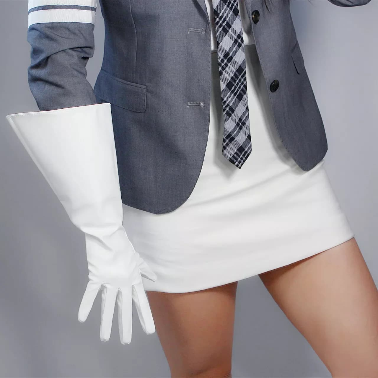 DooWay – gants unisexes en cuir blanc, manches larges, coude de 38cm, Long, Faux PU, Costume de Cosp