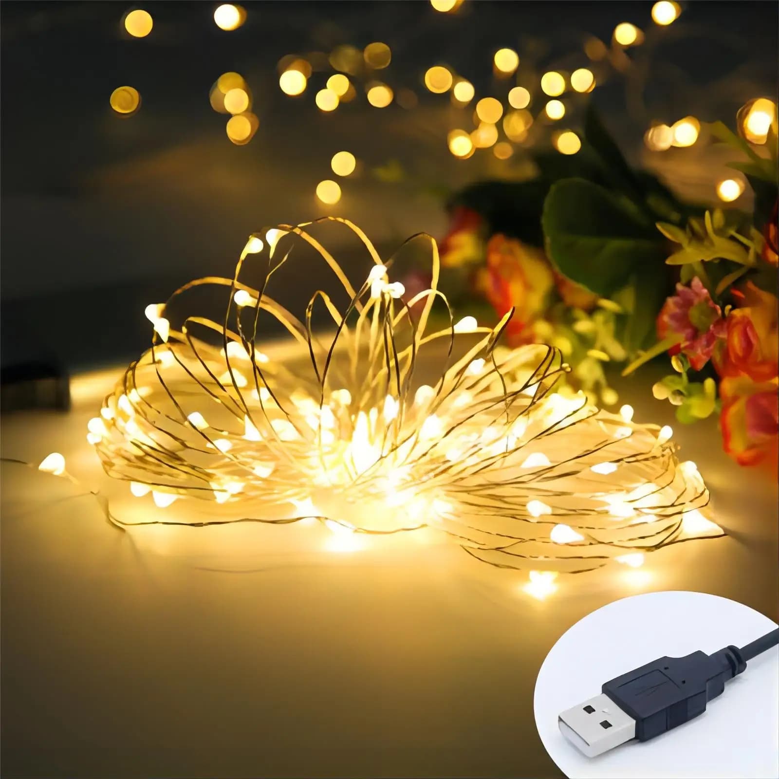 Utilisation chaude de lumière de ficelle de câblage cuivre du blanc 5M 50LED pour la décoration