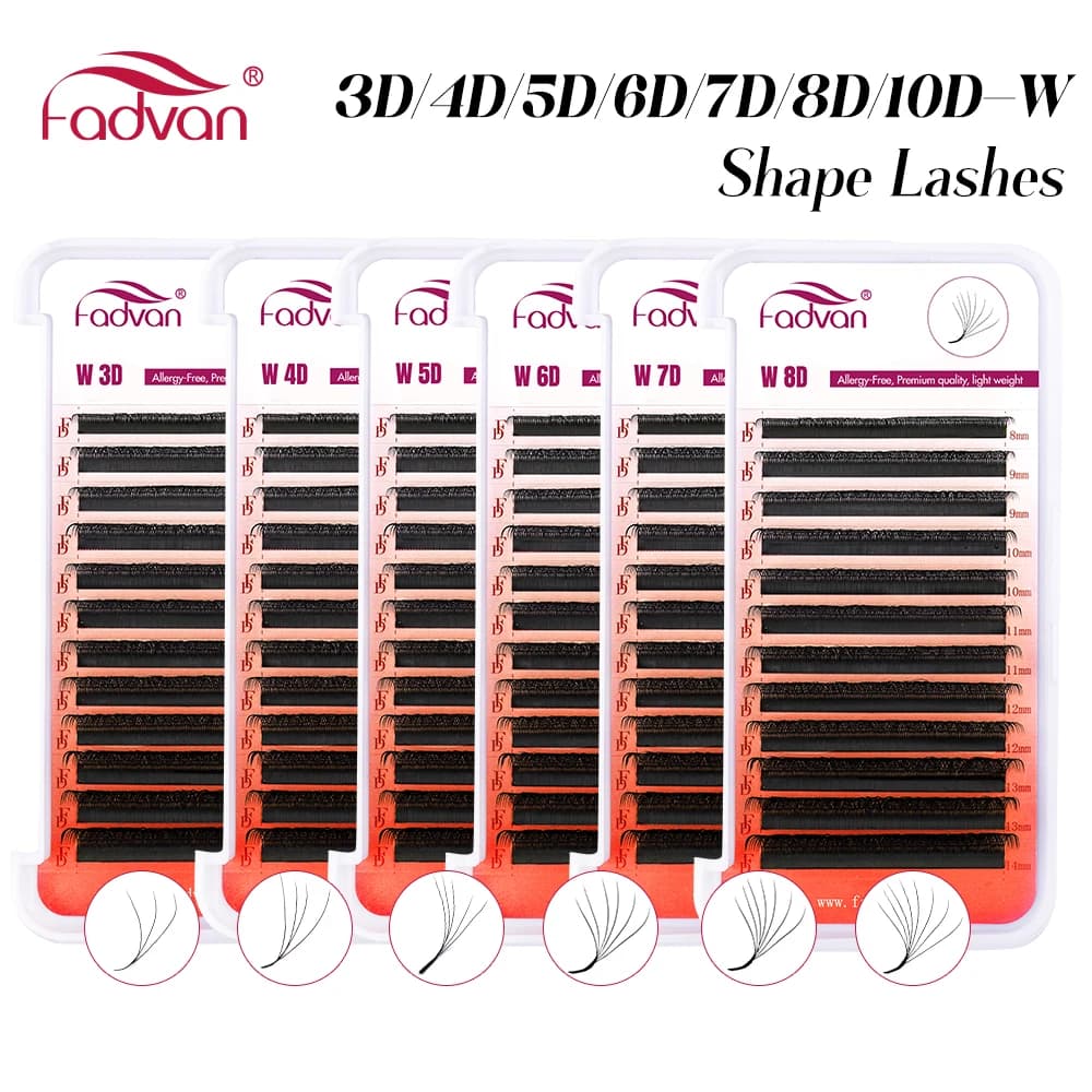 FADVAN 3D/4D/5D/6D/7D/8D Extension de cils en forme de W C D Curl cils de vison naturel préfabriqués