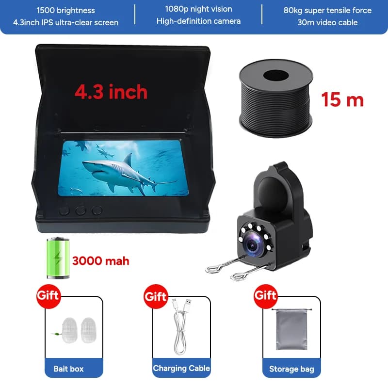 Caméra de pêche portable 1080P avec écran LCD 4,3 pouces 130 ° Détecteur de profondeur de pêche port