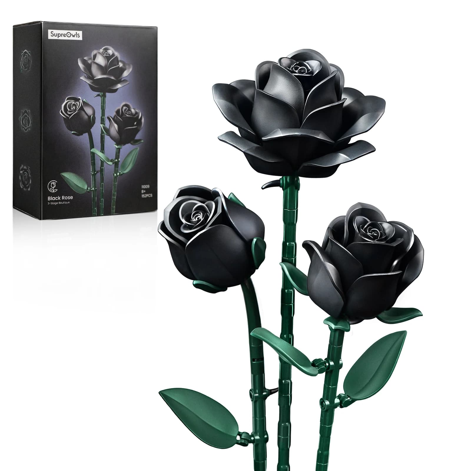 SupreOwls Roses Flowers Bouquet Building Set Botanical Dark Gothic Decor Home Office Blocks Toys for