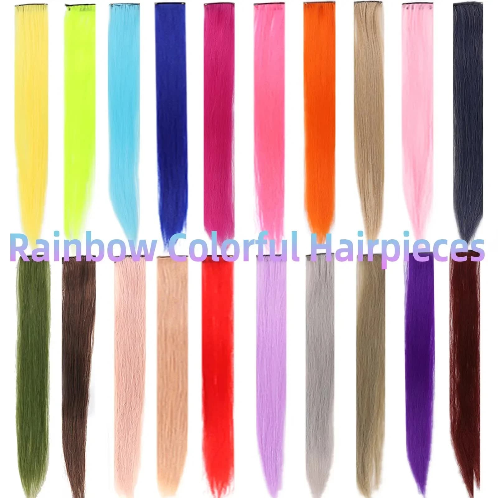 Extensions de cheveux synthétiques colorées de 22 pouces, longues et droites, arc-en-ciel, pour femm