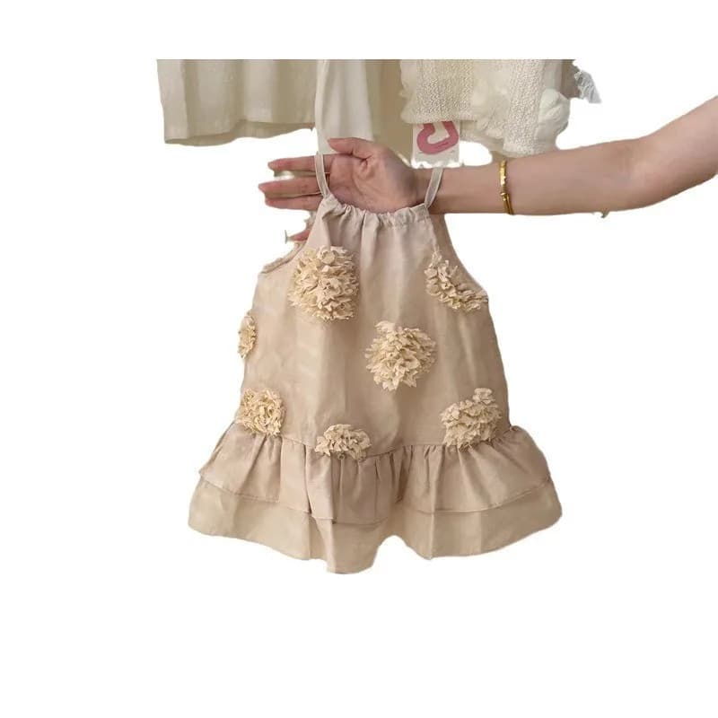 Robe d'été à fleurs tridimensionnelles pour filles, vêtements doux pour enfants