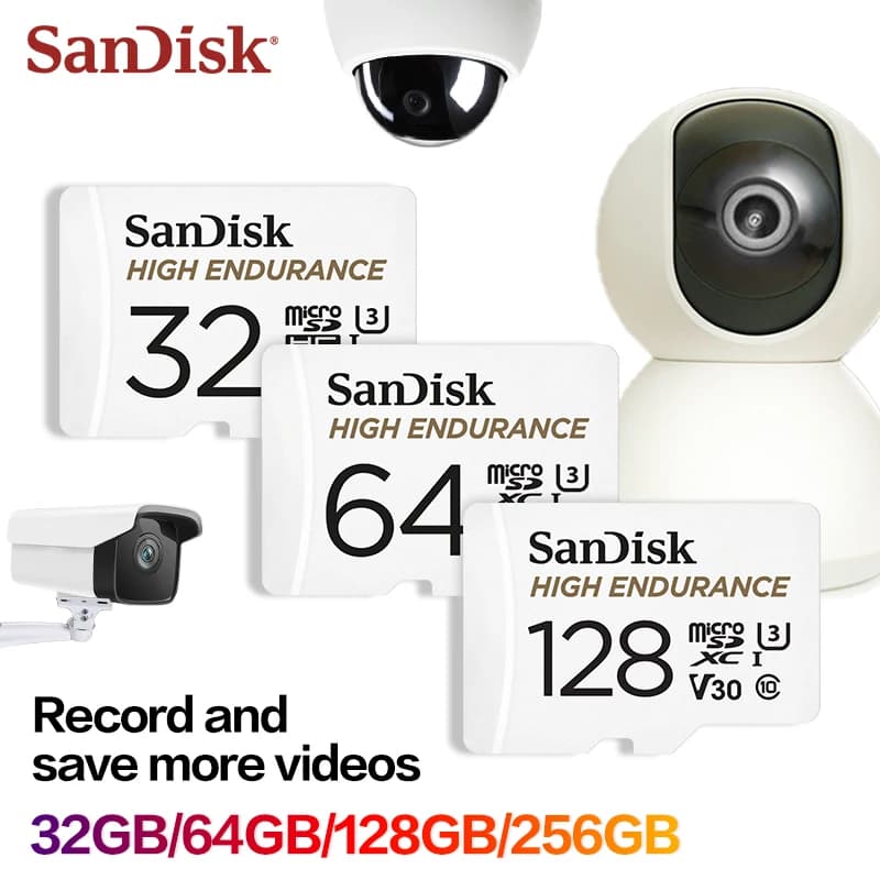 Carte Micro SD SanDisk High Endurance originale, MicroSDHC 32GB V30 C10, MicroSDXC 64GB 128GB 256GB,