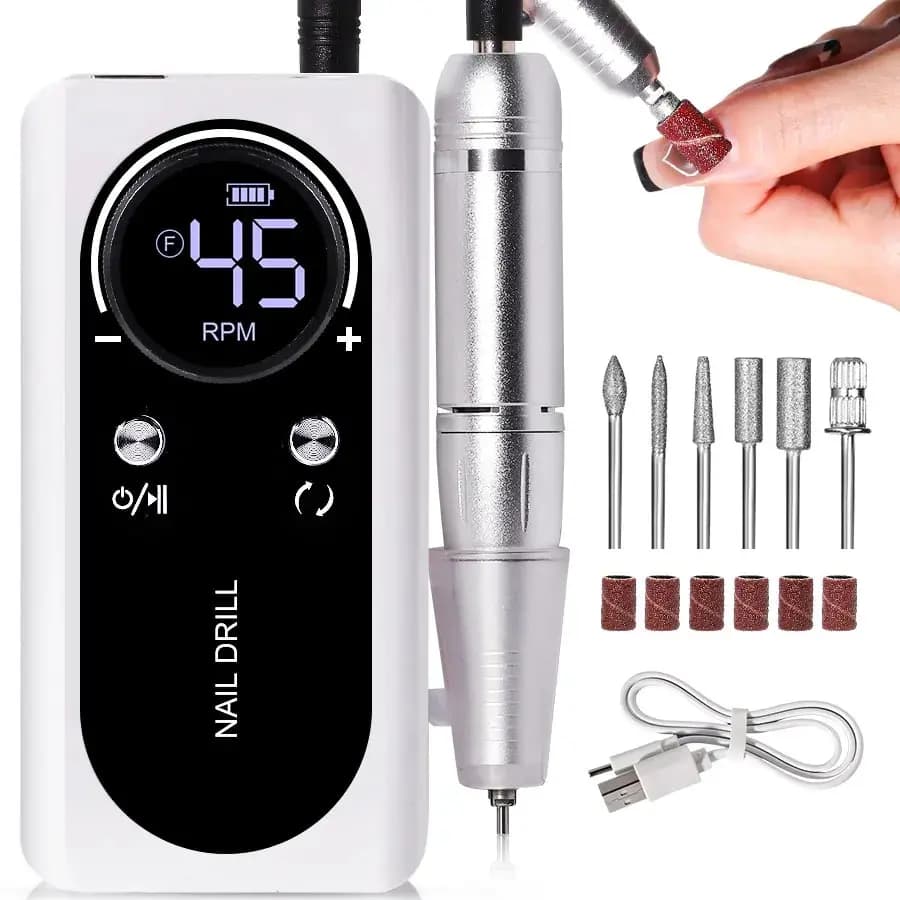 Perceuse à ongles électrique Portable professionnelle 45000 tr/min, lime de ponceuse à ongles Rechar