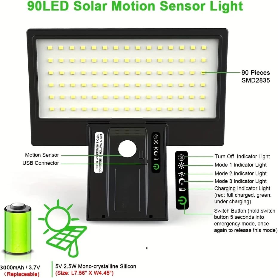 Lumières de sécurité solaires lumières d'inondation solaires extérieures étanches avec capteur de mo
