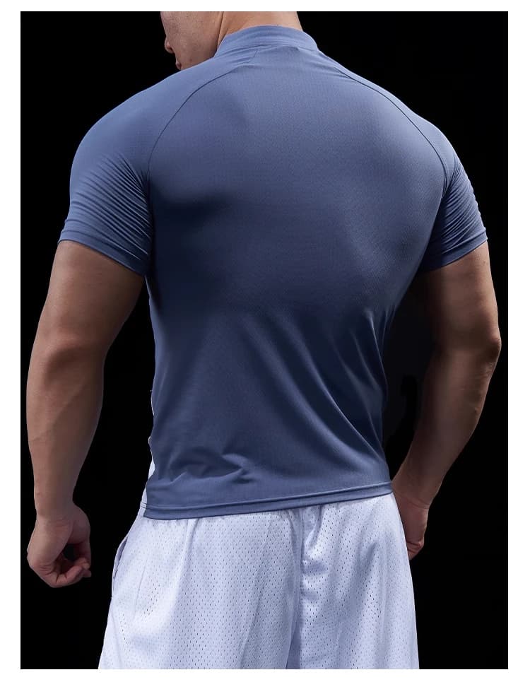 Hommes Compression course fermeture éclair polo t-shirt Fitness serré Sport t-shirt formation Joggin