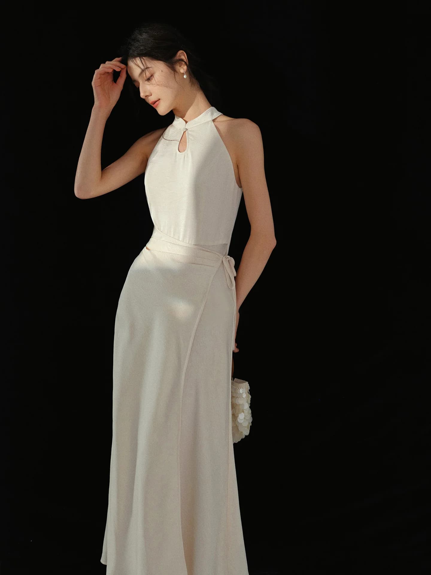 Robe longue en Jacquard élégante, Style chinois, sans manches, coupe drapée, tenue d'inspiration Vin