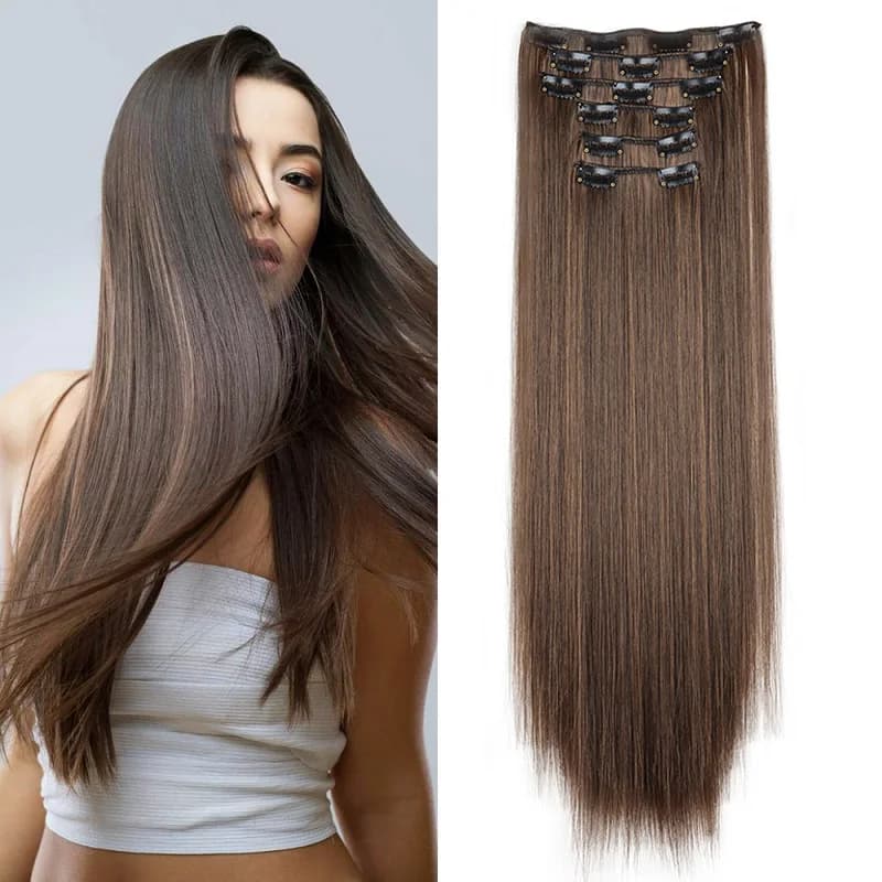 WIGSIN 6 pièces/ensemble synthétique 24 pouces longue Extension de cheveux raides postiche soyeuse p