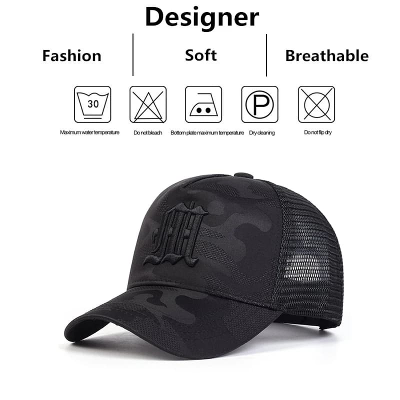 Casquettes en filet de baseball brodées CamSolomon, chapeaux décontractés réglables, chapeau de prot