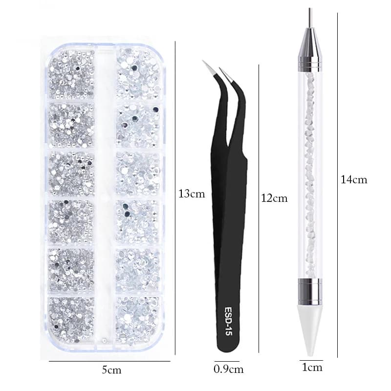 nail art  accesoires ongle decoration strass ongle Strass multi-tailles 3D cristal, 3 pièces/ensembl