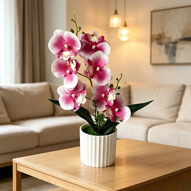 Orchidée Papillon à 7 Fleurs, Pot Vertical en Céramique, Décoration Intérieure et Extérieure pour Co