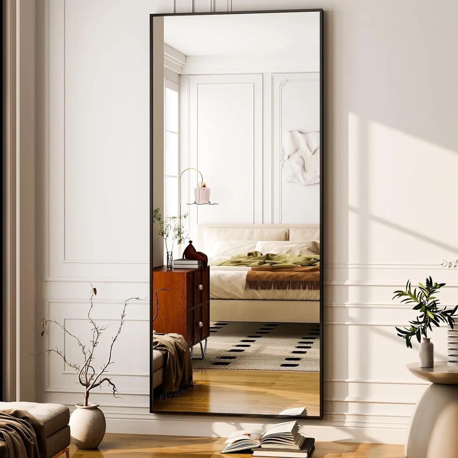 Miroir pleine longueur 26" x 71" - Miroir de sol noir - Miroirs muraux rectangulaires pour chambre, 