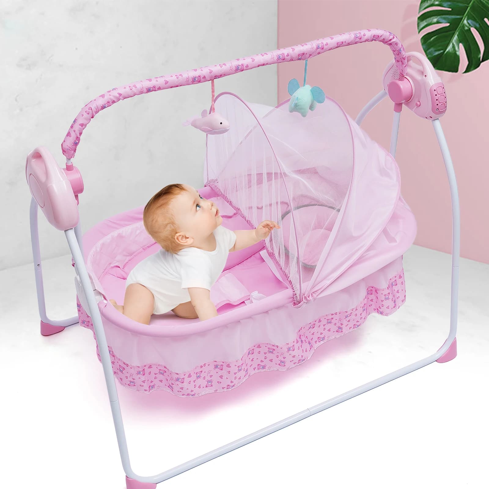 Berceau Électrique à Bascule existent pour Bébé, Lit de Couchage pour Nourrisson, Kit Minuterie, Mus