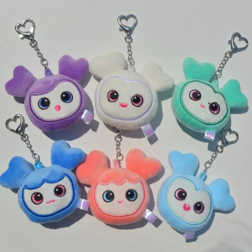 Porte-clés poupée en peluche Style Kpop, 9 pièces, mignon, tête de dessin animé, breloque de sac, ac