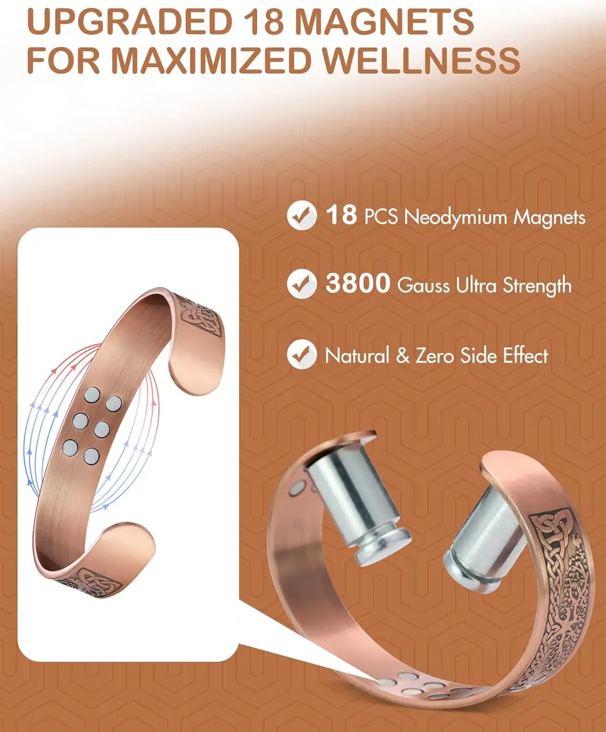 ARADOO – bracelets magnétiques en cuivre pour hommes et femmes, avec aimants en néodyme, arbre de vi