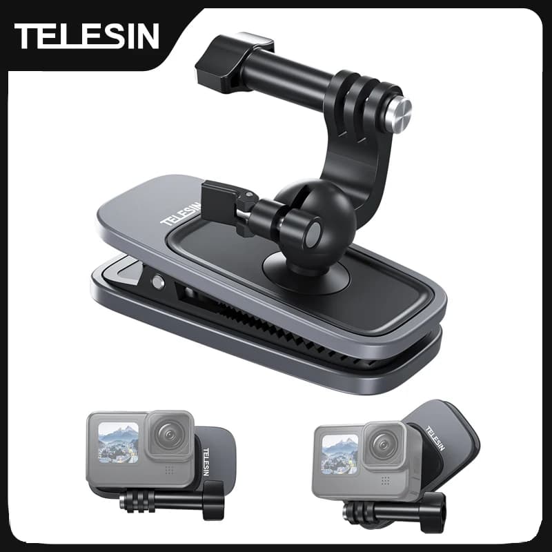 TELESIN 360 °   Support de pince à dos magnétique rotatif pour GoPro Hero 13 12 11 10 9 8 7 Insta360