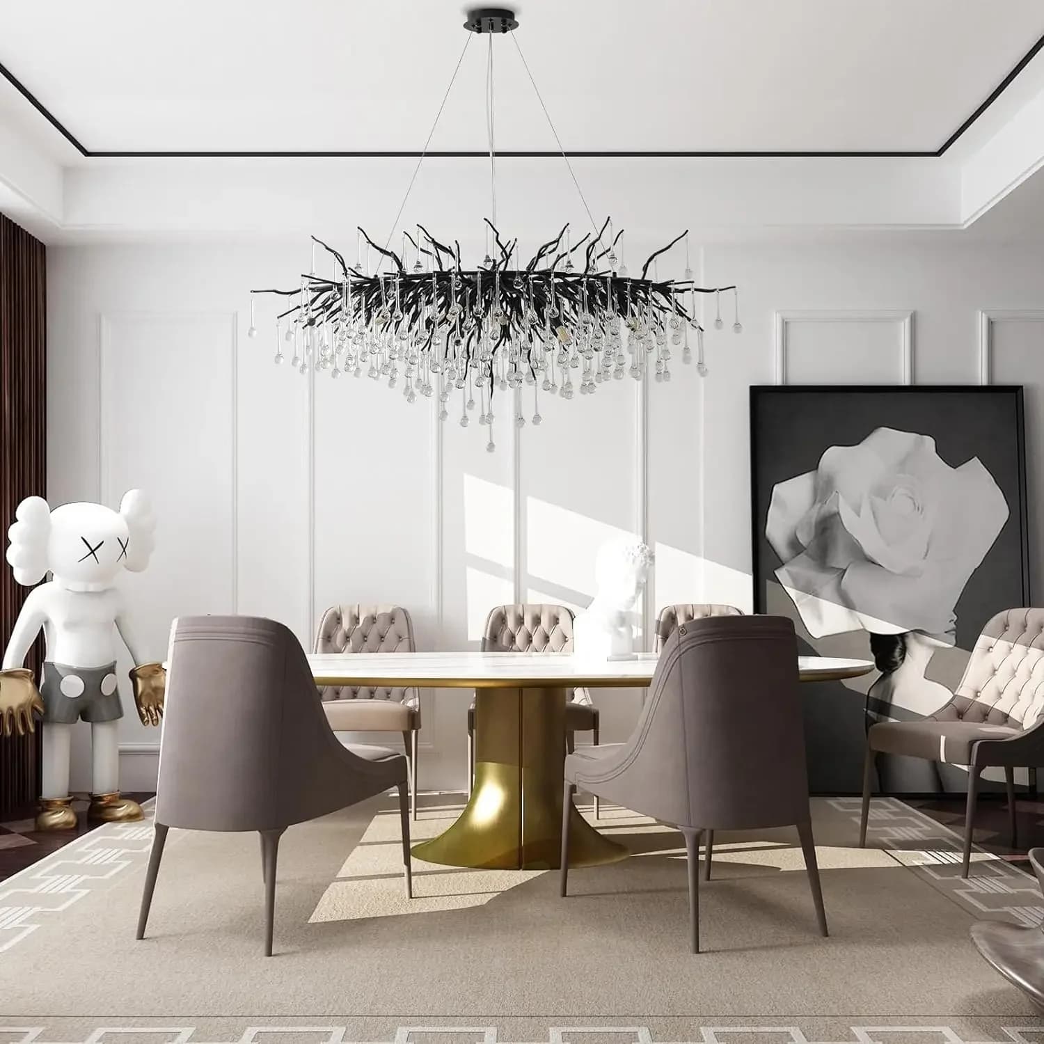 Lustres en cristal de luxe nordique royal, or, chrome, goutte d'eau, suspension, salon, hôtel, hall,