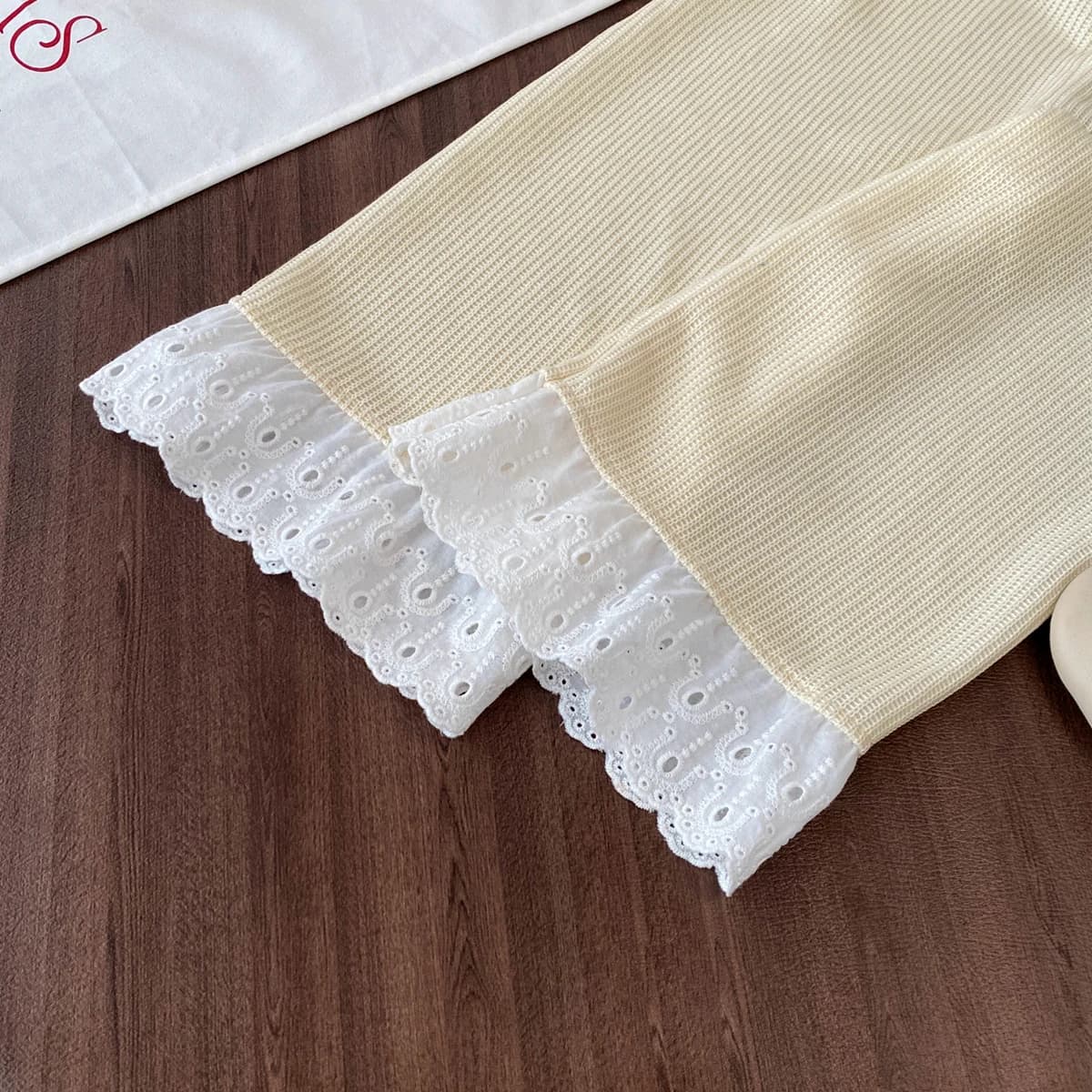 Ensembles de vêtements pour filles, été, dentelle unie, gilet en dentelle tricotée + pantalon large,