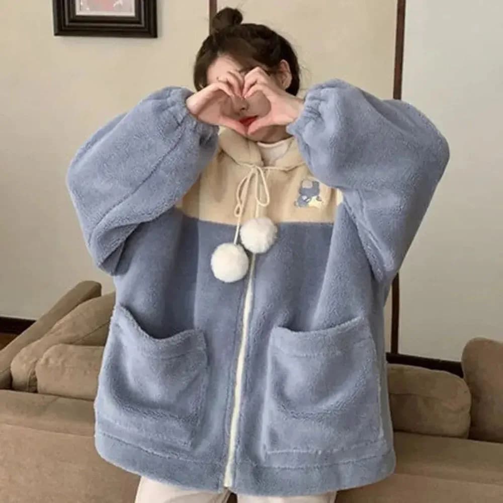 Sweats à capuche College dessin animé japonais Kawaii pour femmes, sweat-shirt en peluche, veste cha
