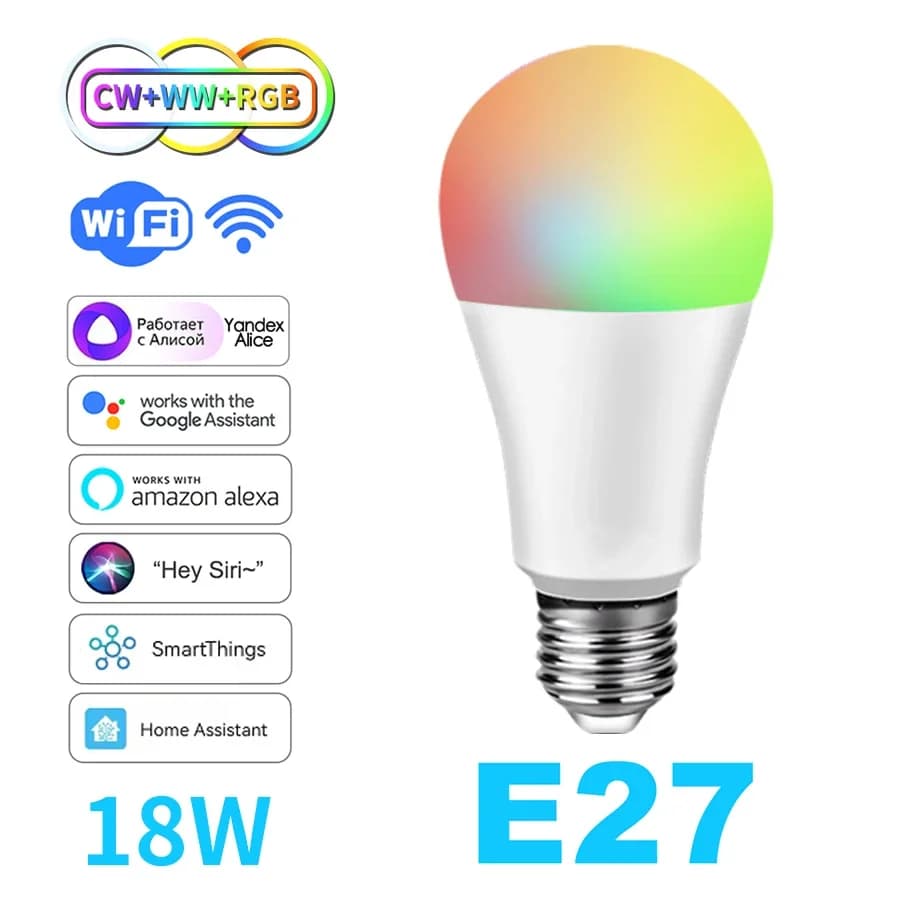 Ampoule LED intelligente WiFi E27 18W RGB, lumière à intensité variable vocale, lampe parlante WiFi,