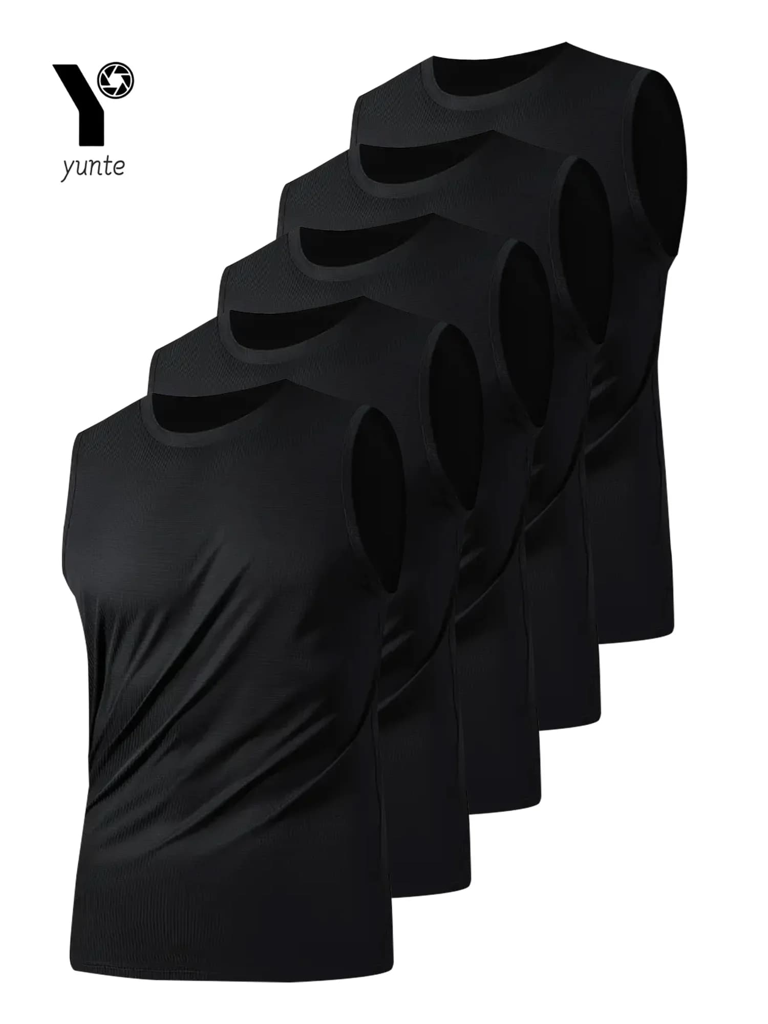 Gilet de sport noir pour hommes, 5 pièces, col rond respirant, tissu légèrement élastique, couleur P