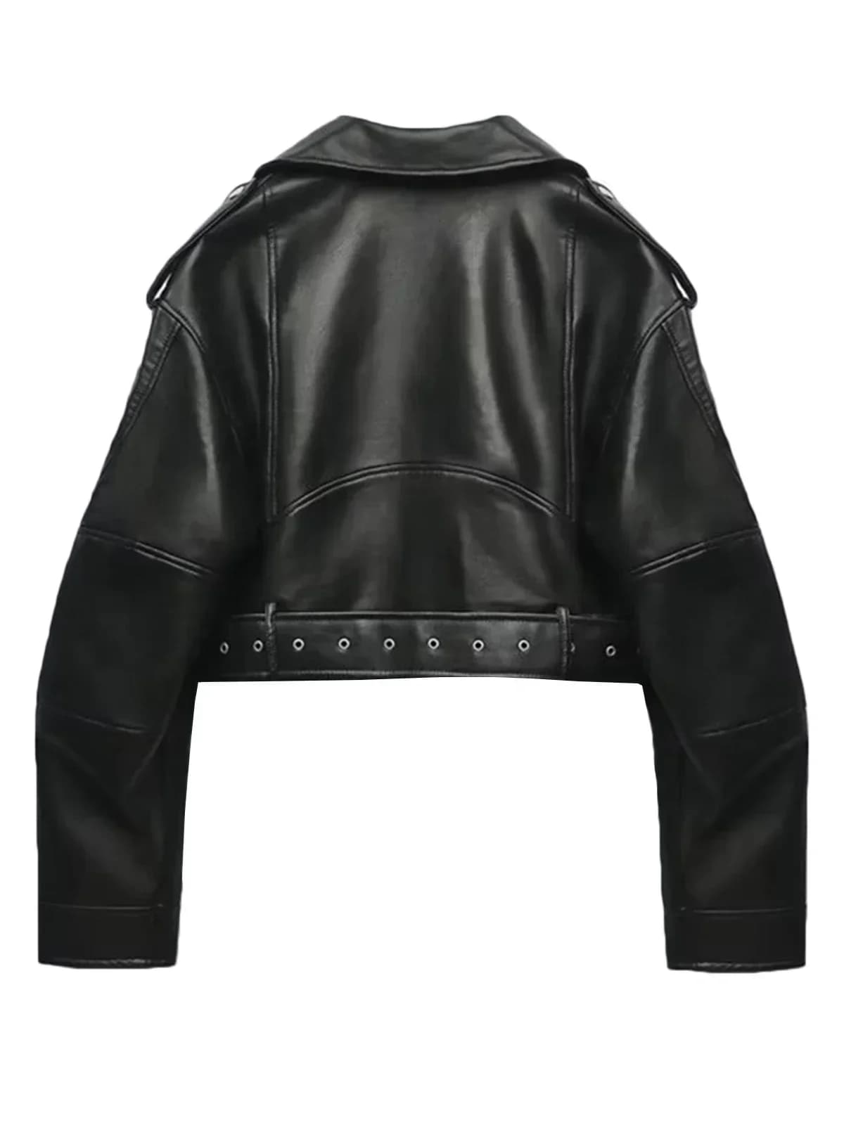 Femmes Vintage ample lavé Faux cuir veste courte Streetwear femme fermeture éclair ceinture Moto Bik