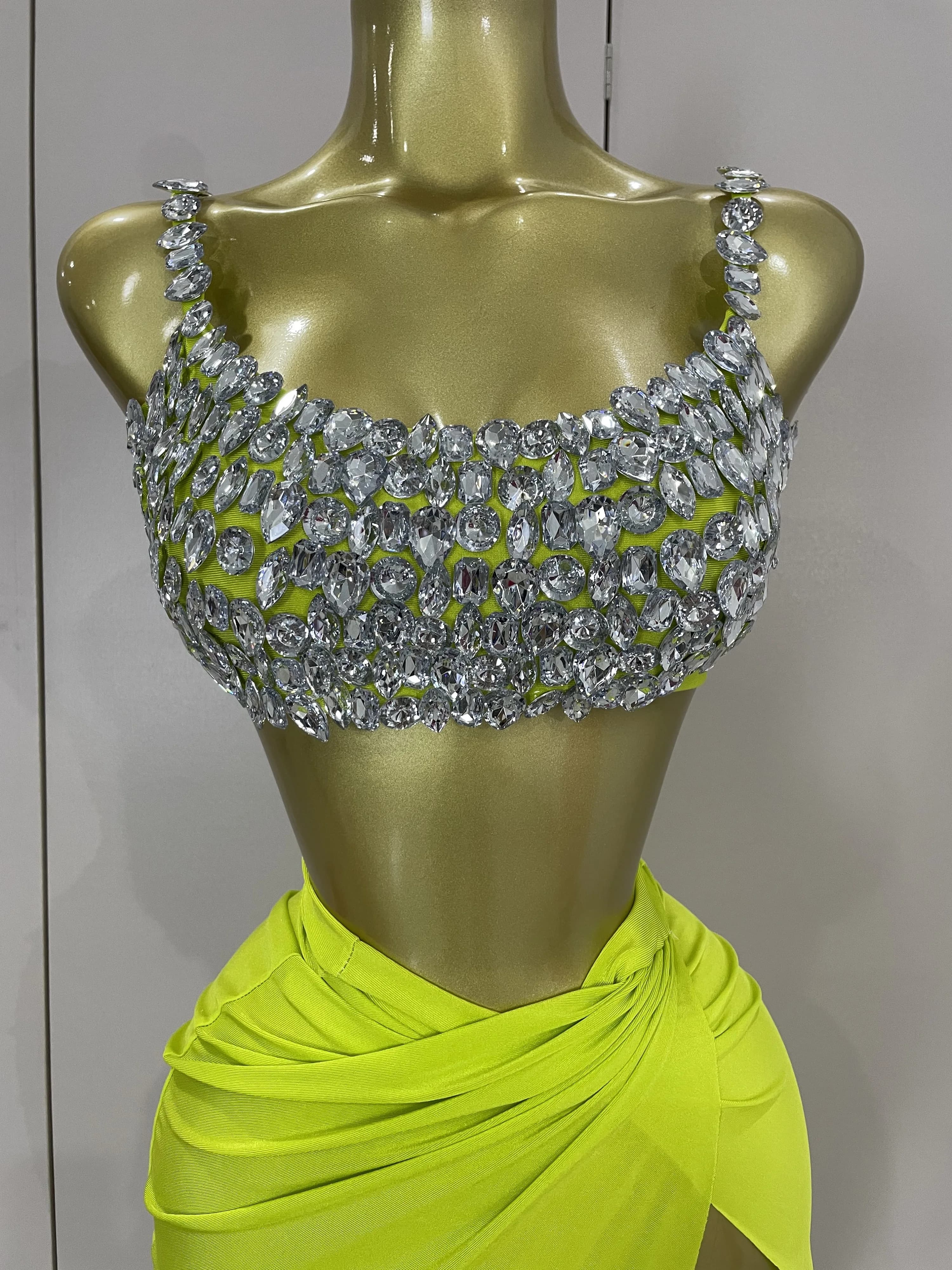 Ensemble deux pièces Sexy avec diamants en cristal scintillant pour femmes, Costume de spectacle sur