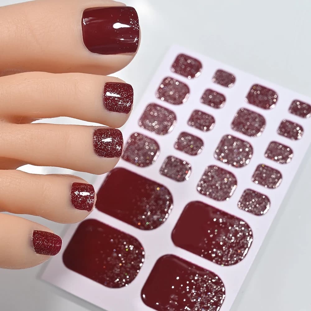 5 feuilles/110 pointes été paillettes orteil ongles autocollants couverture complète ongles envelopp